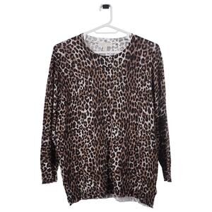 NWT Michael Kors Sweater 3X Brown Black Leopard Print Thin Knit Cotton Pullover
